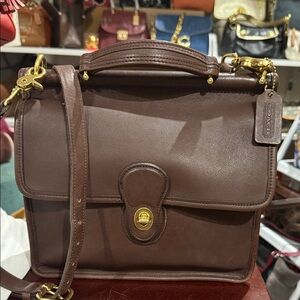 Coach Willis Vintage Brown Leather Satchel with Gold Accents